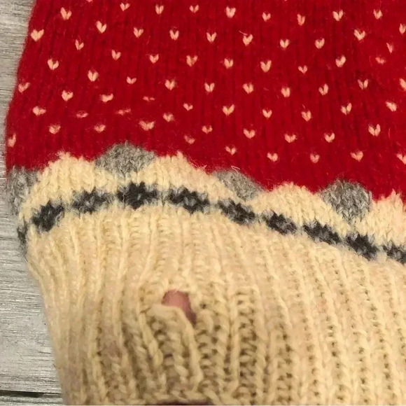 Woolrich Vintage Nordic Bird Fair Isle Wool Sweater Red Cream Pullover Sz S - Picture 6 of 7